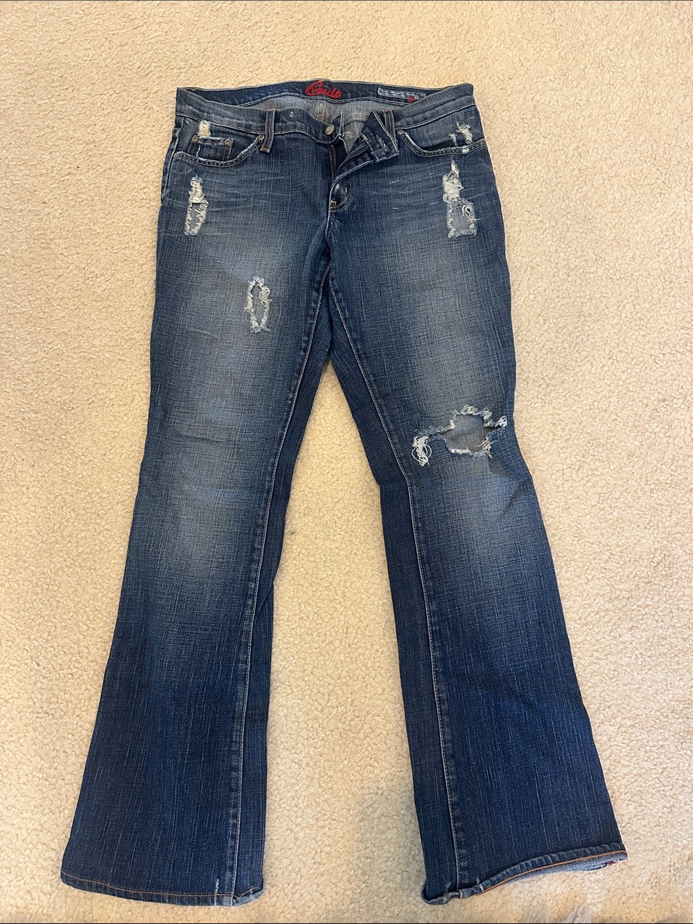 Women’s Distressed Dark Blue Flare Jeans